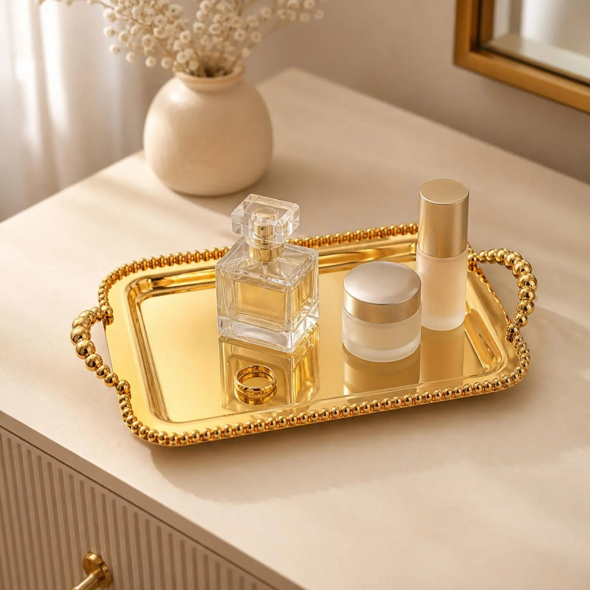 Rectangular Metal Serving Tray for Dining Table Vanity Organization Decorative Mirror Finish Gift Quake