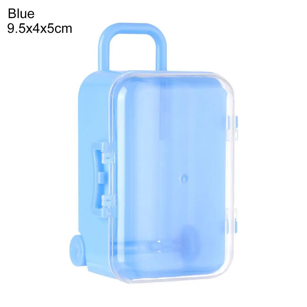 Fashion Plastic Mini Suitcase for Dolls Miniature Toys Trunk Dollhouse Decoration Lovely Small Clutch Jewellery Box Doll Handbag Quake Blue-9.5x4x5cm