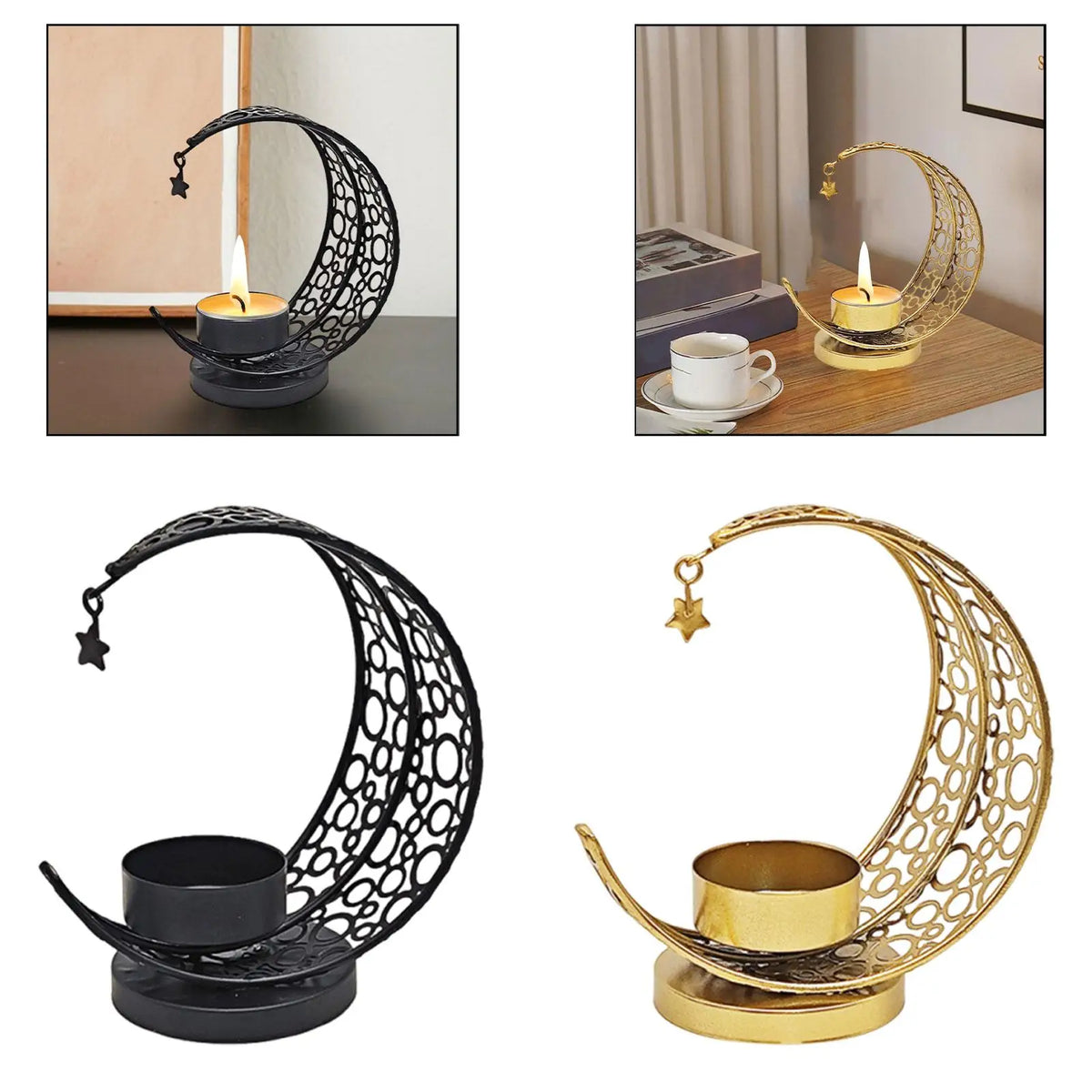 Moon Candle Holder Ornament Versatile Decorative Hollow Gifts Iron Candle Stand for Tabletop Anniversary Dining Room Quake