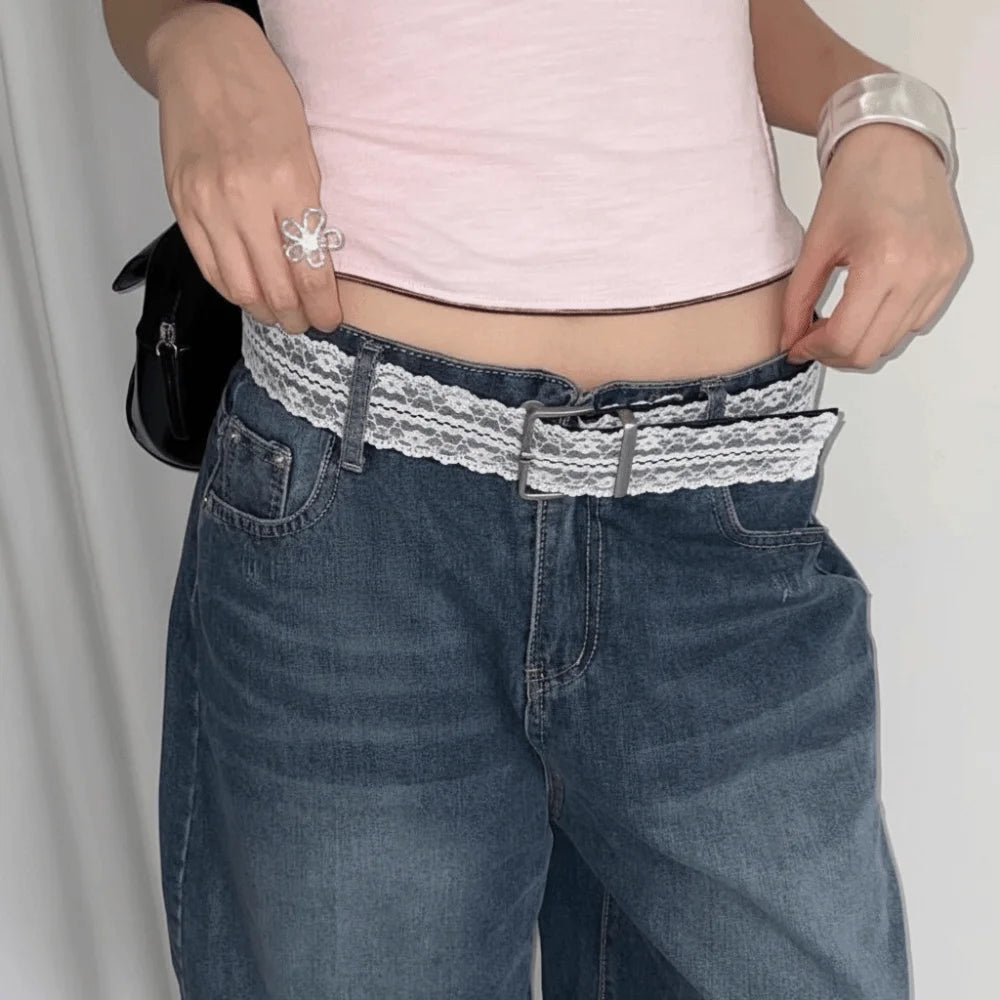 Beautiful Lace Waist Belt Leather White Floral Casual Waist Strap Decor Accessory Gift Lace Waistband for Women Skirts and Jeans Quake