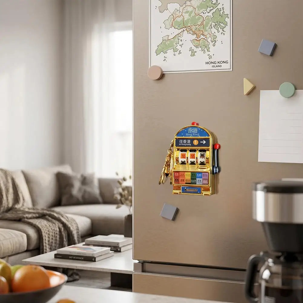 Creative HK Tiger Fridge Magnet Keychain Slot Machine Style Souvenir Key Ring Interactive Pull Lever Spin Light Sound Gift Quake