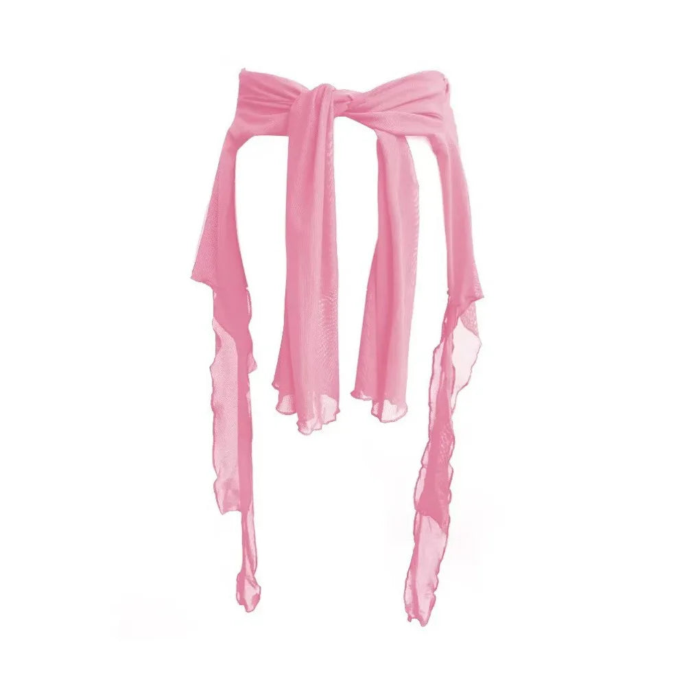 Jeans Pants Decor Irregular Jazz Dance Scarf See Through Harajuku Hip-hop Scarf Streetwear High Waist Waistband Quake Pink One Size