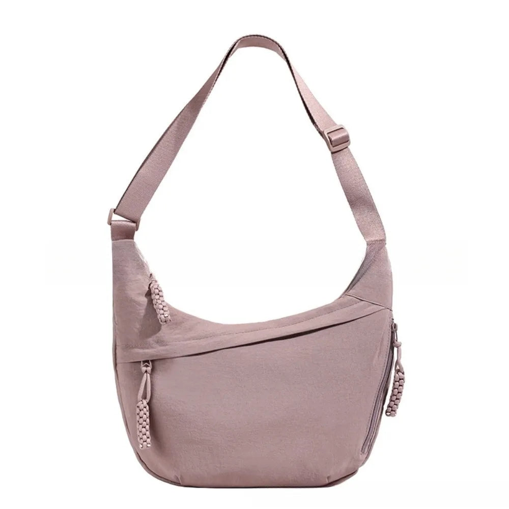 New Canvas Crossbody Bags Korean Simplified Lightweight Shoulder Bag Solid Color Large Capacity Dumpling Bag Women Quake Dusty Pink