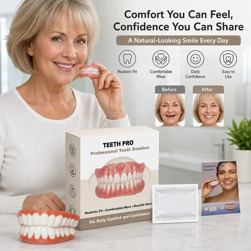 2026 New Soft Silicone Upper&Lower Dentures Comfort Realistic False Teeth Bright Smile Teeth Appliance for Adults Quake