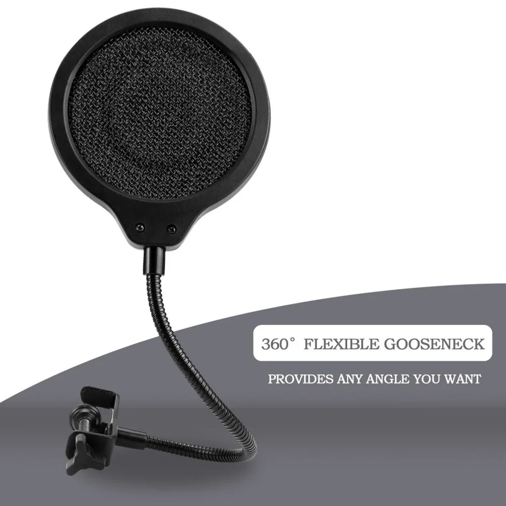 For Shure MV7 Microphone Pop Filter - 4 Inch 3 Layers Metal Windscreen with Flexible 360° Gooseneck Clip Mic Mask Shield Quake black