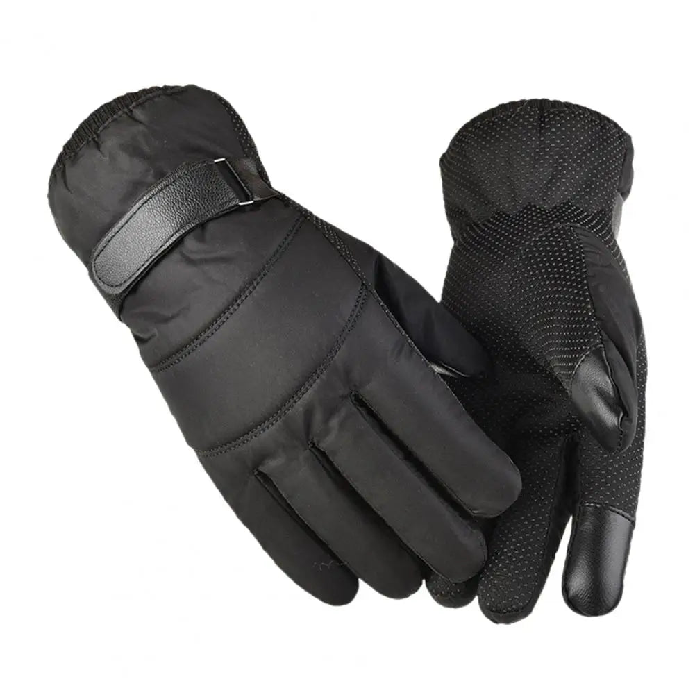 Winter Outdoor Gloves Adjustable Full Finger Thicken Plush Lining Men Women Windproof Cycling Gloves Ridding Quake black One Size