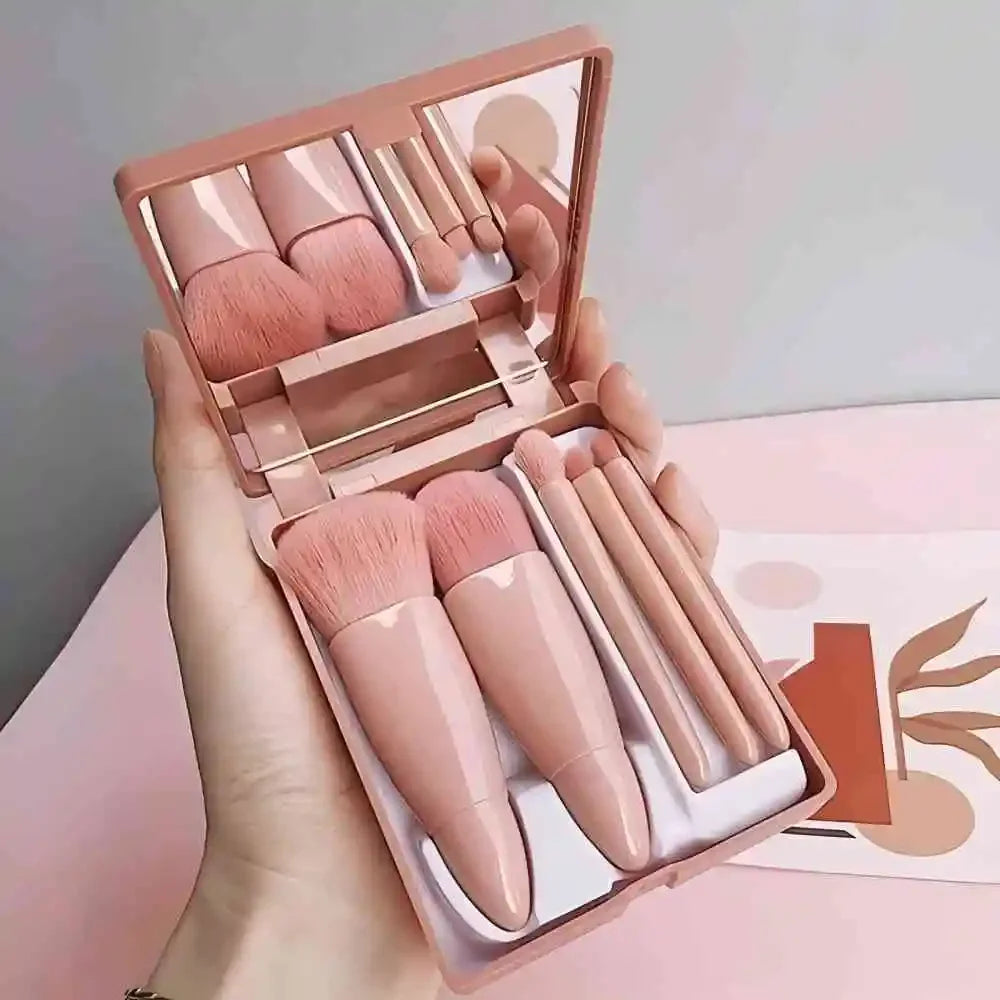 5pcs Mini Makeup Brushes Small Function Kit Complete Cosmetic Brushes With Case And Mirror Travel Size Makeup Brushes Set Quake