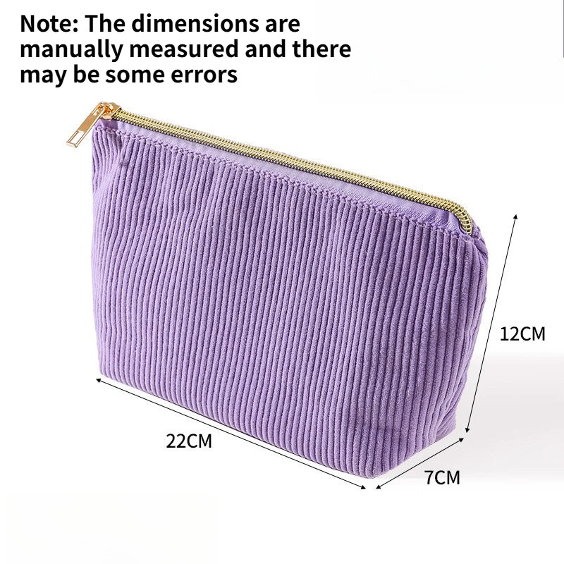 Multi-color Corduroy Simple Zipper Cosmetic Bag Portable Travel Wash Pouch Student Makeup Brush Skincare Hand Organizer Quake PURPLE