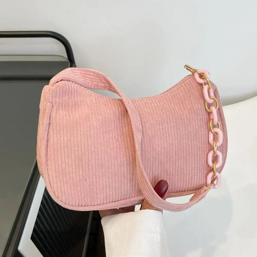 Fashion Vintage Handbags Women Autumn Winter Corduroy Underarm Bag Zipper Shoulder Small Bags Female Soft Casual Clutch Handbag Quake pink