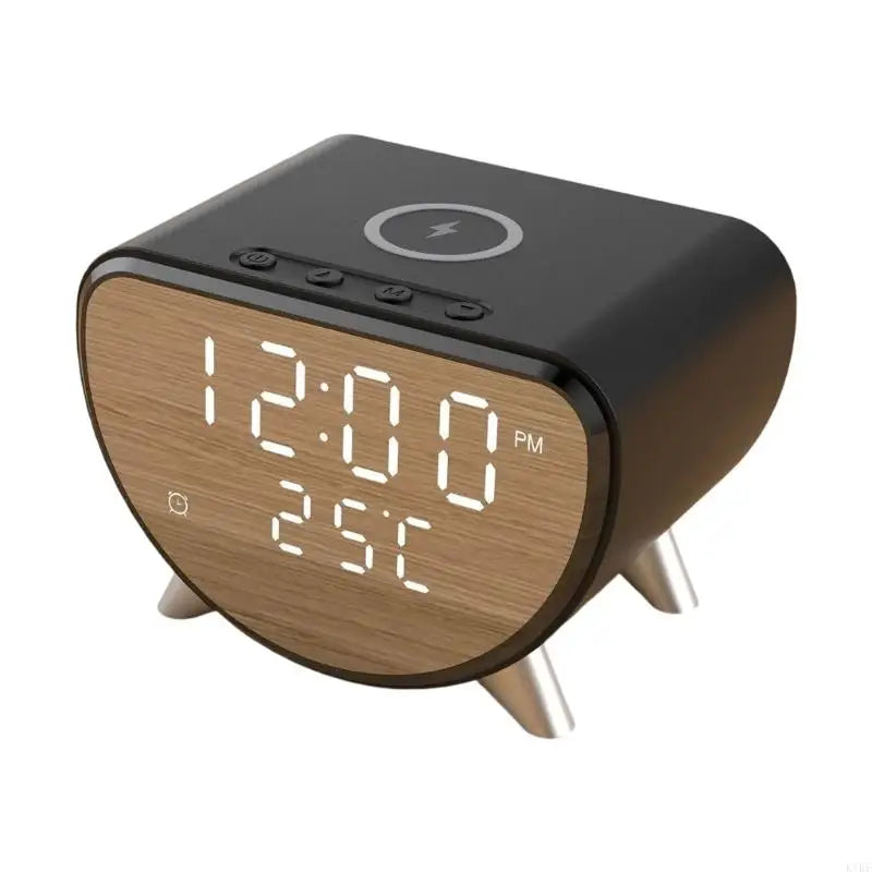 Desktop Wireless Charging Alarm Clock with LED Screen, Alarm Function and Temperature Reading for Daily K1KF Quake Black CN