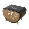 Desktop Wireless Charging Alarm Clock with LED Screen, Alarm Function and Temperature Reading for Daily K1KF Quake Black CN