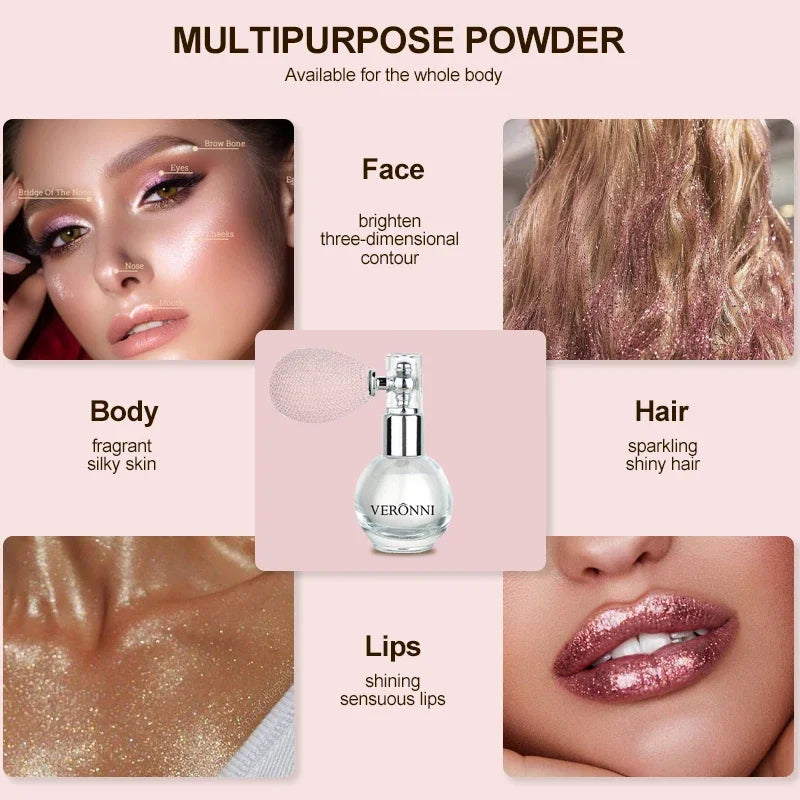 High Gloss Body Diamond Shimmering Spray Powder Highlight Powder Makeup Suitable for Facial and Body Skin Hair Clothes Cosmetics Quake