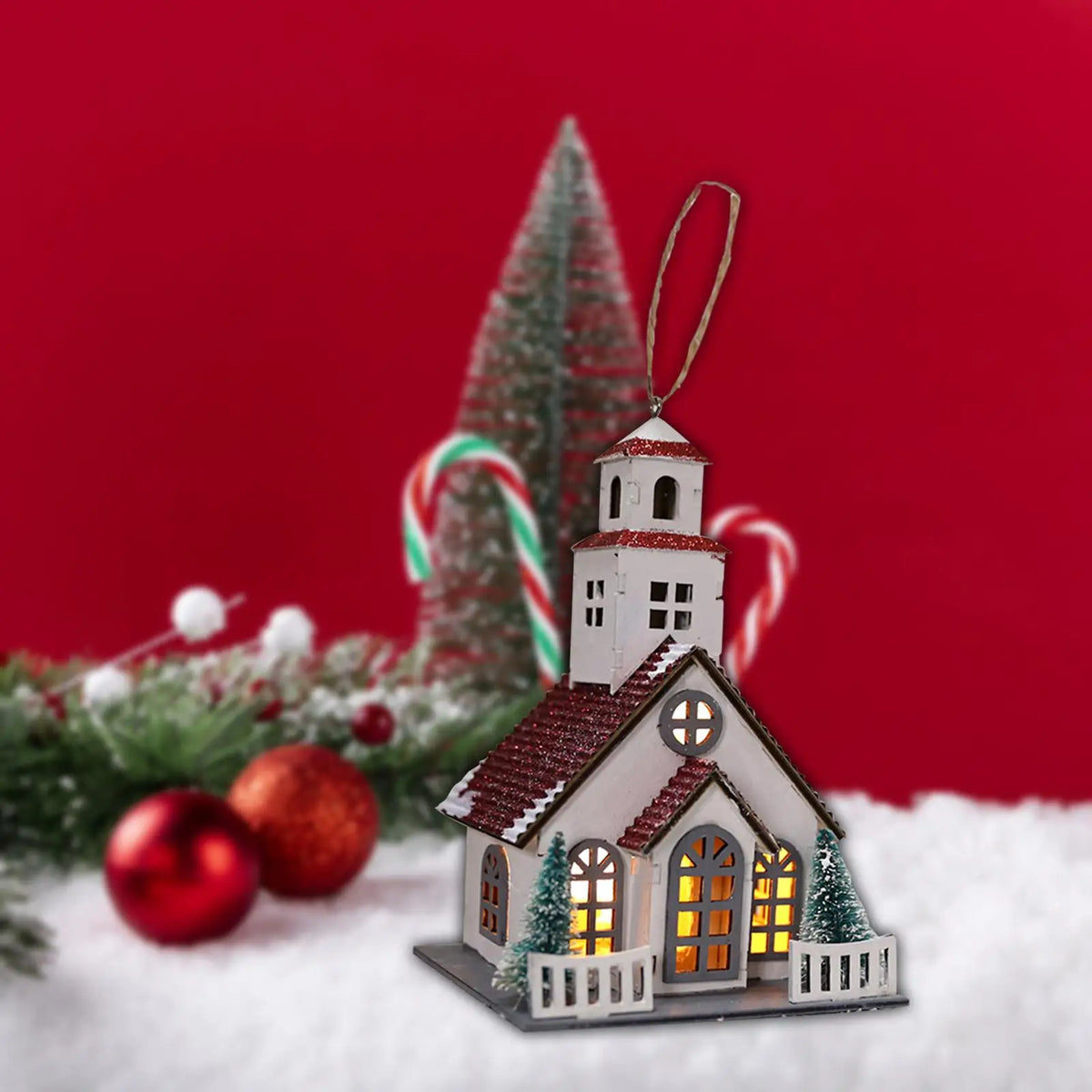Mini Christmas Village House Wood LED Lighted Kids Toy Christmas Decorations for Bedroom Table Xmas Party Decor Home Decoration Quake StyleF