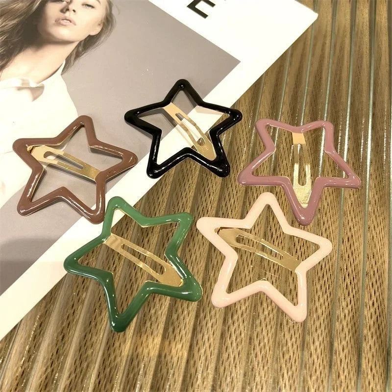 Colorful Y2K Star Hair Clips Women Girls Pentagram Clouds Metal Snap Clip Hairpins Barrettes Hair Grip Jewelry Bobby Hair Pins Quake