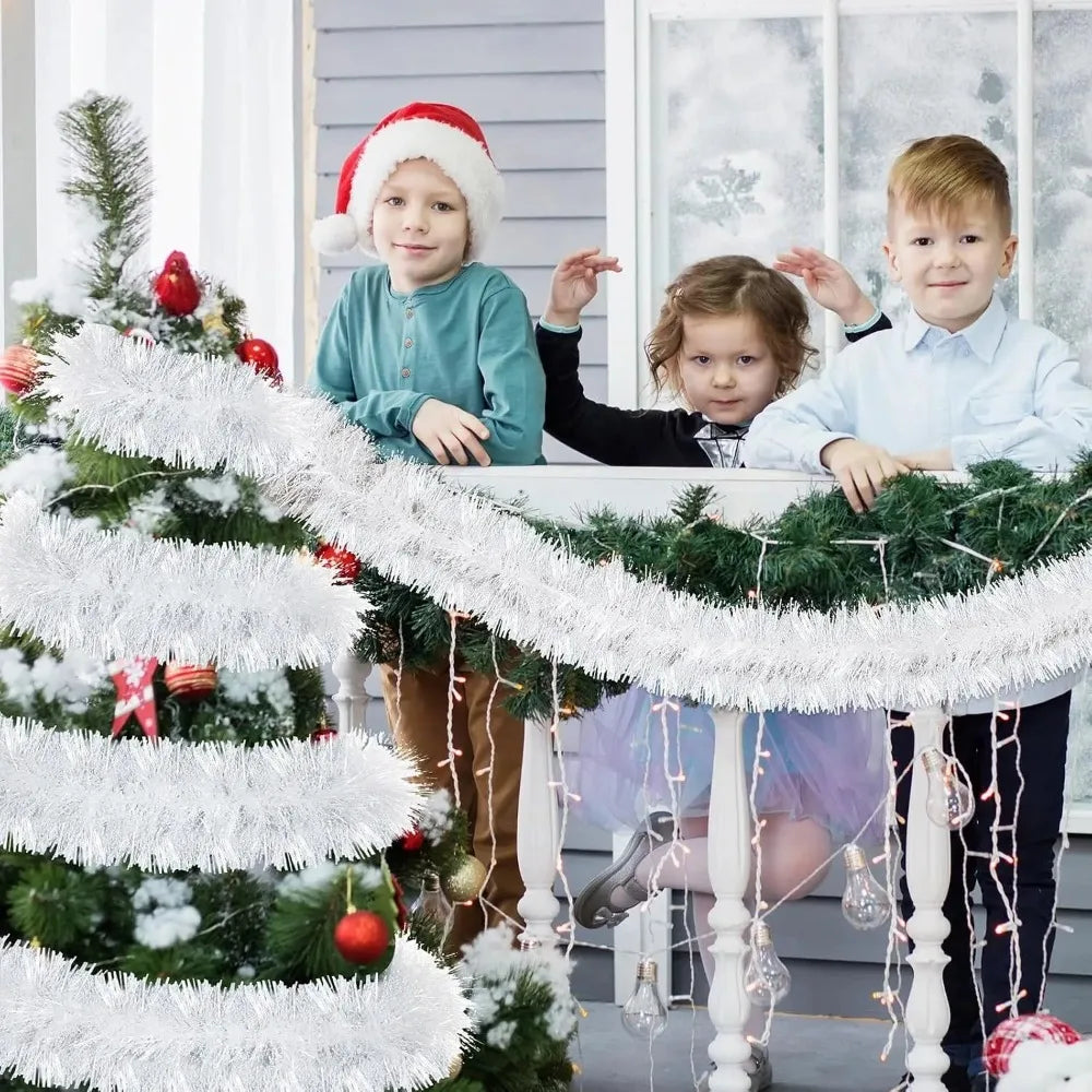 White Christmas Tinsel Ribbons DIY Garland Xmas Tree Hanging Ornament Halloween Wedding Birthday Party Home Decoration Supply Quake