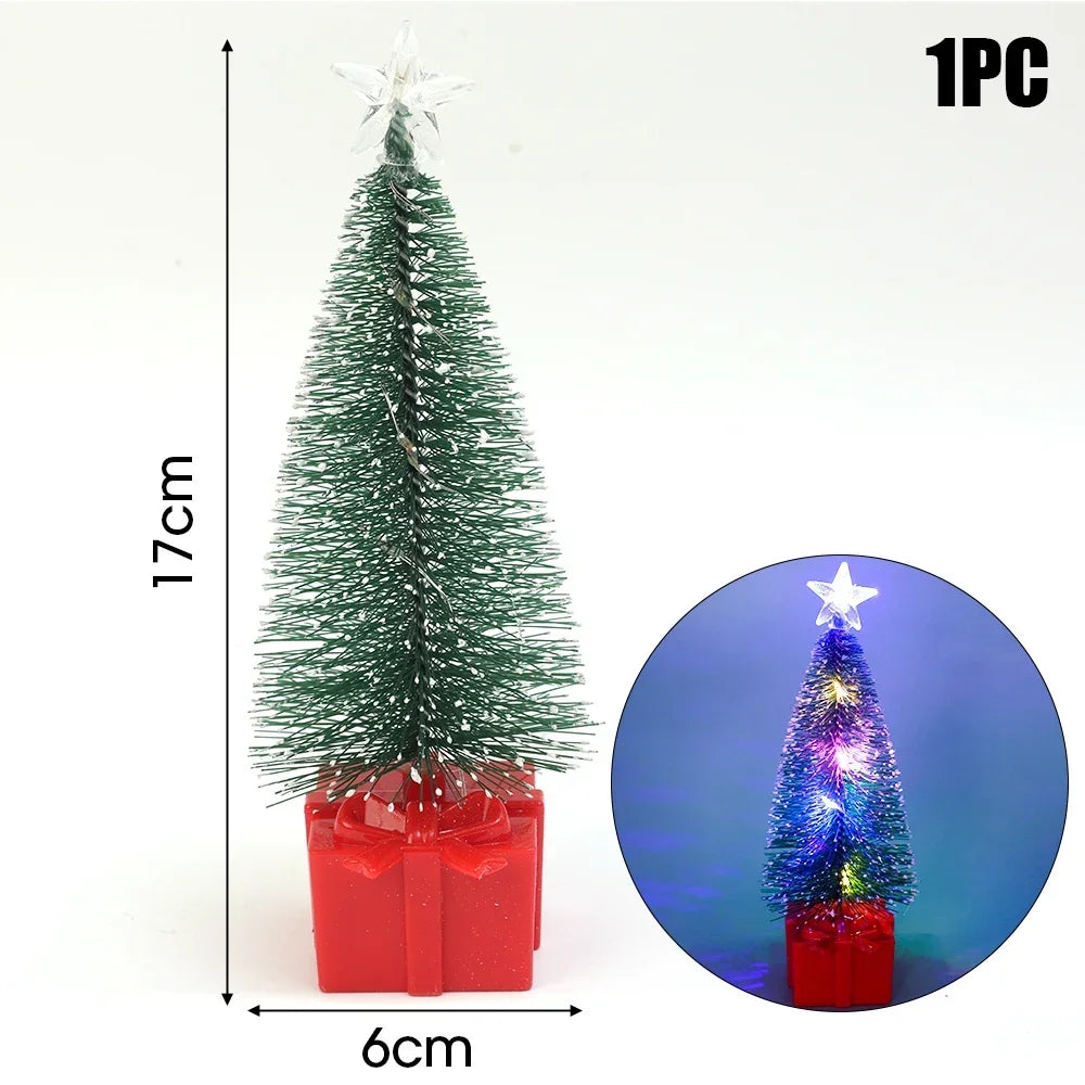 Luminous Mini Christmas Trees LED Lights Home Decoration Electronic Candles Childrens Gifts New Year Christmas Party Ornament Quake Red 17cm