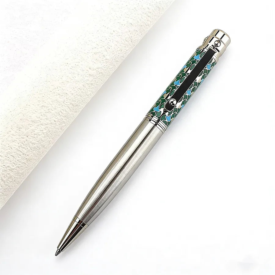 High-Grade Stainless Steel Metal Ballpoint Pen, Exquisite Enamel Decor Business Pen, 0.7mm Fine Point Smooth Writing Pen Quake 3010-3