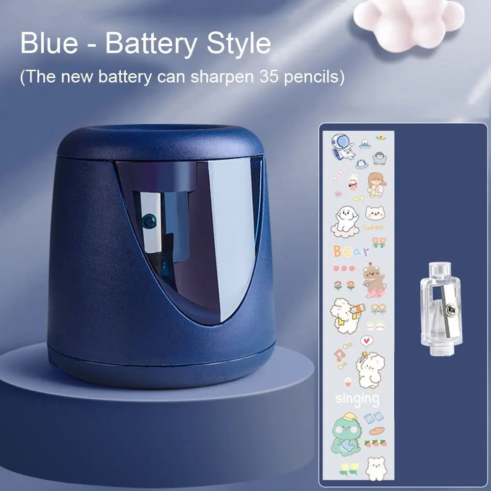 with Decorative Sticker Cartoon Creative Stationery Mechanical Tool Electric Pencil Sharpener Switch Automatic Quake Purple-Battery