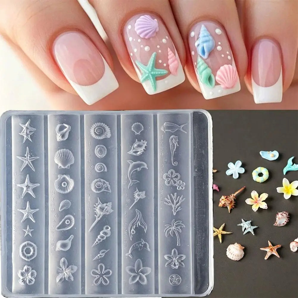 Flower Sea Shell Conch Coral Starfish 3D Acrylic Nail Mold Nail Decorations DIY Resin Manicure Mold Nail Art Mold Quake
