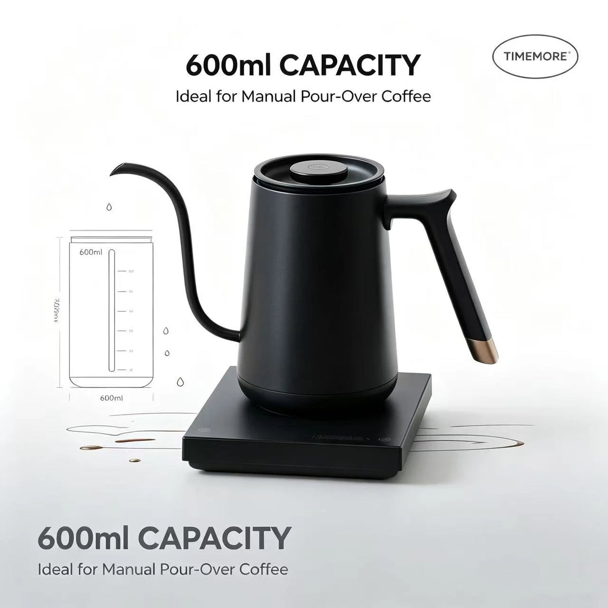TIMEMORE Coffee Pot Kettle Fish03 600ML Pour Over Kettle Ergonomic Stainless Steel Tea Milk For Kitchen Home Travel Office Quake