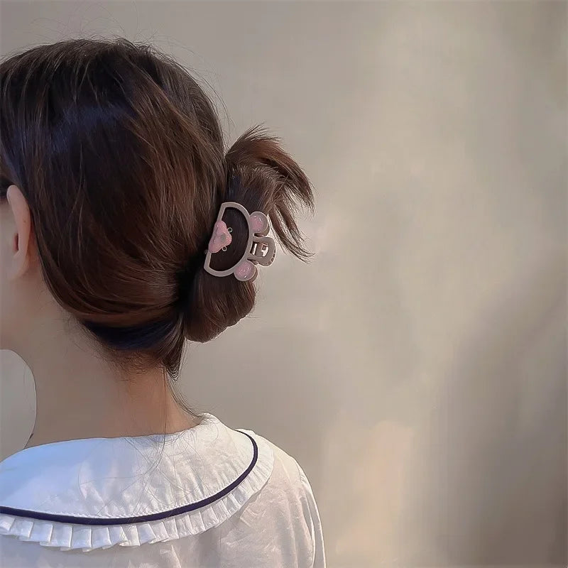 Korean Fashion Hair Grab Clip for Girls Ins Cute Pink Bear Cat Red Cherry Back Head Grab Clip for Women Hair Styling Accessories Quake
