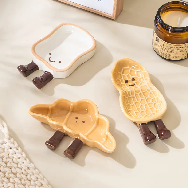 Cartoon Cute Bread Shaped Ceramic Seasoning Dish Irregular Creative Home Utensils Dipping Dish Quake
