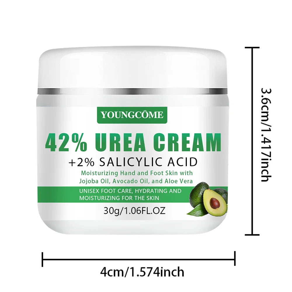 YOUNGCOME 42% Urea + 2% Salicylic Acid Avocado Foot Cream – Intensive Moisturizing Calluses & Dry Skin Hands/Feet, All Skin Quake 30G