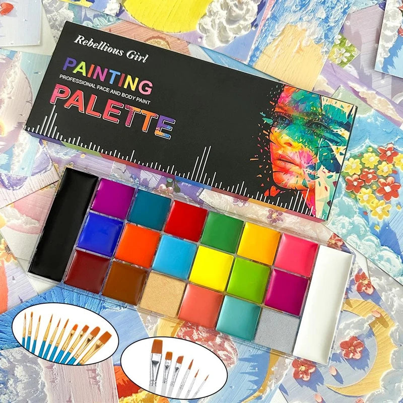 20 Colors Face Body Oil Painting Paint Pigment Non Toxic Safe Kids Flash Tattoo Painting with Brush Art Halloween Cosplay Party Quake