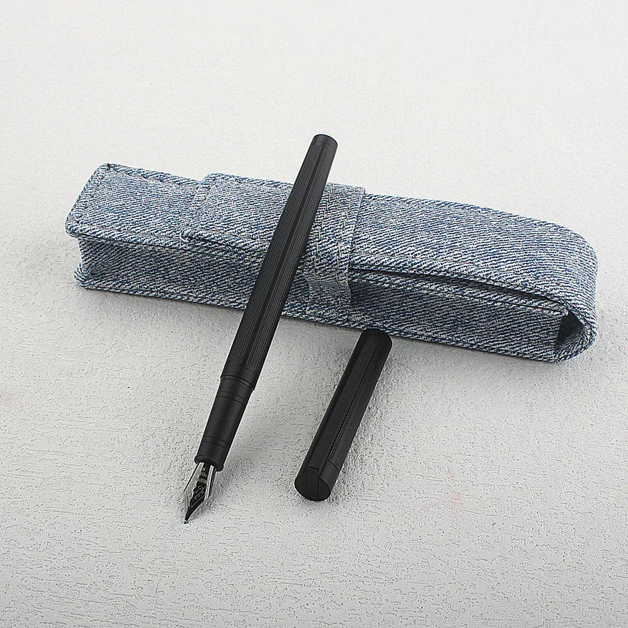 reticulation Striped Metal Fountain Pen F Nib Matte Black Office Signature Writing Ink Pen Gift Quake 126-2 F 0.5MM