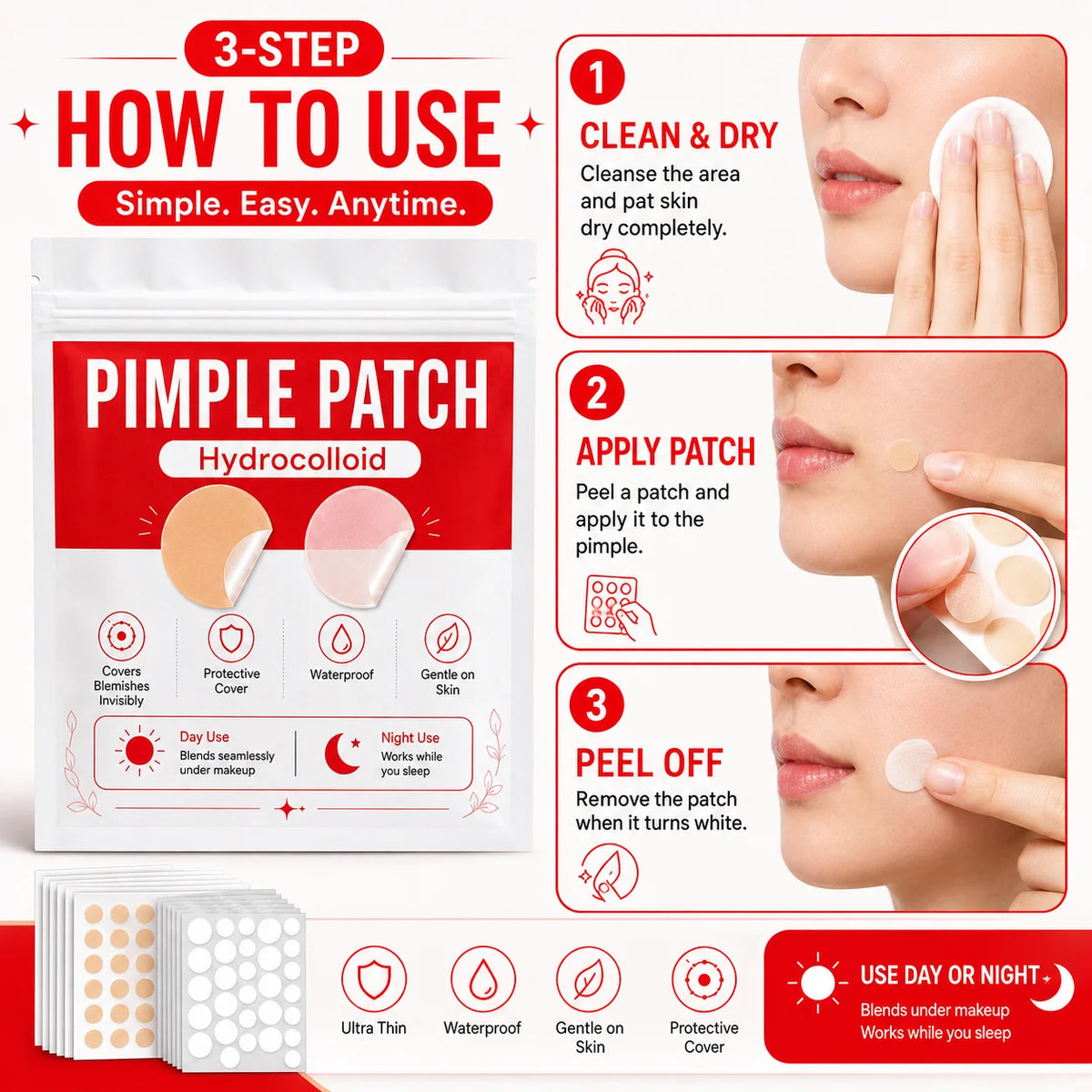 360/720Pcs Hydrocolloid Facial Concealer Patches, Nude & Clear 2 Shades, Invisible Blemish Cover Stickers, Day & Night Use Quake