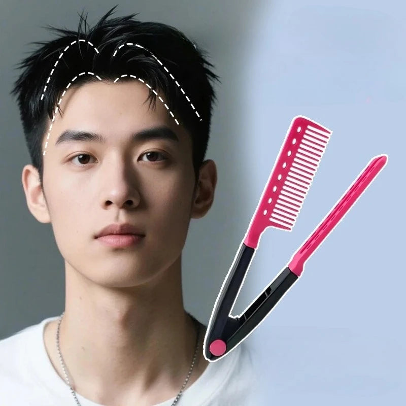 Plastic V-shaped Straight Hair Comb Salon Hair Straightener Quick Hair Styling Tools Portable Professional Hairdressing Comb Quake RS 23.5CM