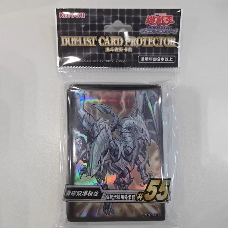 Official Yu-Gi-Oh! Card Sleeves 55PCS Set 63x90mm Blue-Eyes Twin Dragon Design Protective Sleeves Anime TCG Collection Kids Gift Quake