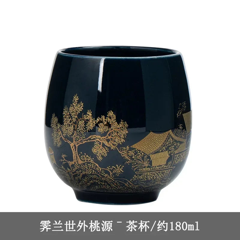Ceramic Teacup Jilan Japanese-style Simple Master Cup Large Black Glaze Household Kung Fu Tea Set Single Cup Tea Cup Quake A
