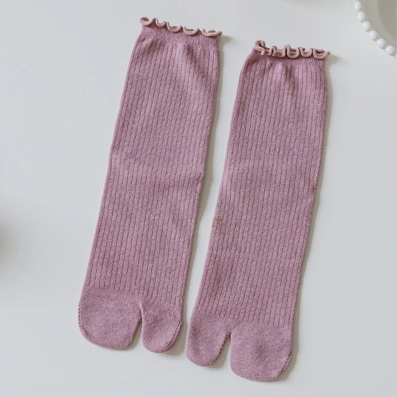 1Pair New High Quality Combed Cotton Split Toe Socks Unisex Simple Comfortable Two-Toed Socks Harajuku Men Women's Tabi Socks Quake One Size Pink