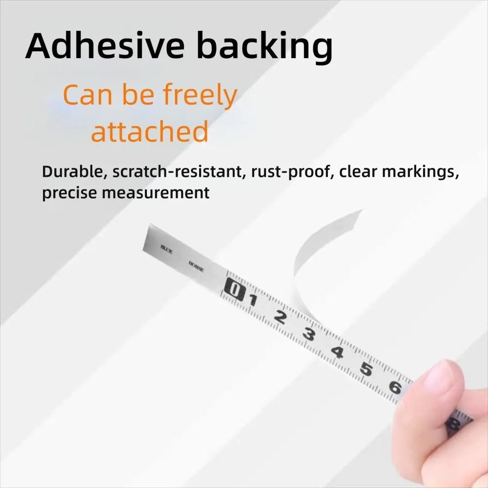 Durable Self-Adhesive Measuring Tape 12MM Width Stainless Steel Workbench Ruler 1/2/3 meters Adhesive Backed Tape Ruler Quake