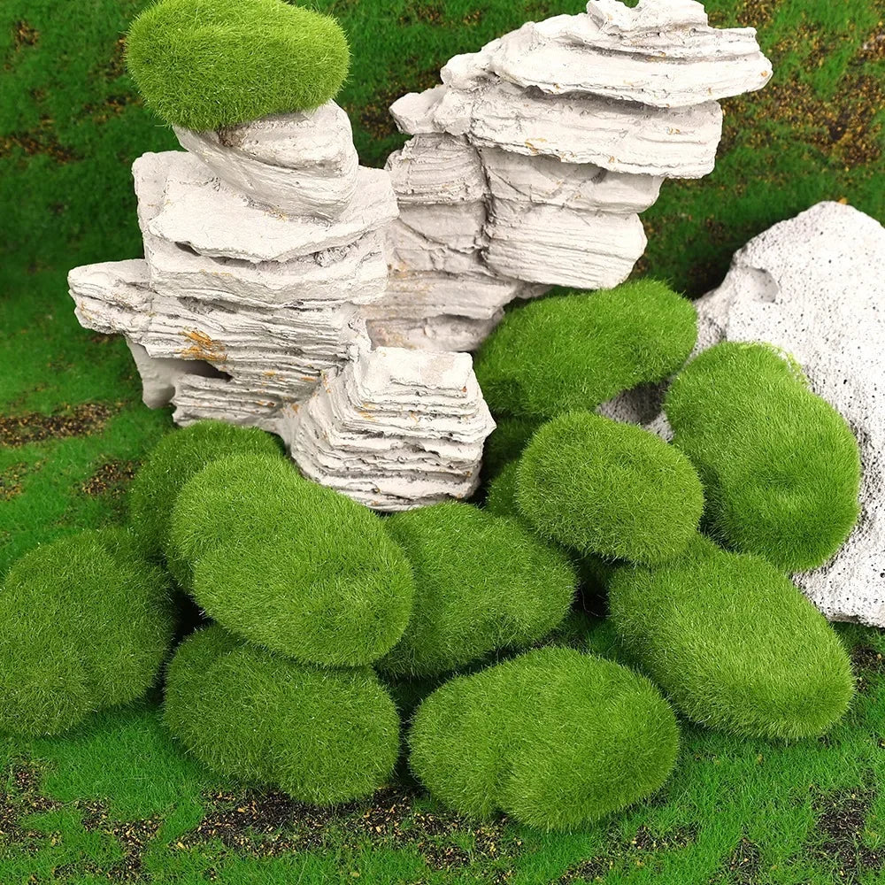 50/5PCS Artificial Foam Moss Rocks Fake Green Moss Stone Micro Landscape DIY Crafts for Home Garden Flower Pot Decoration Stone Quake