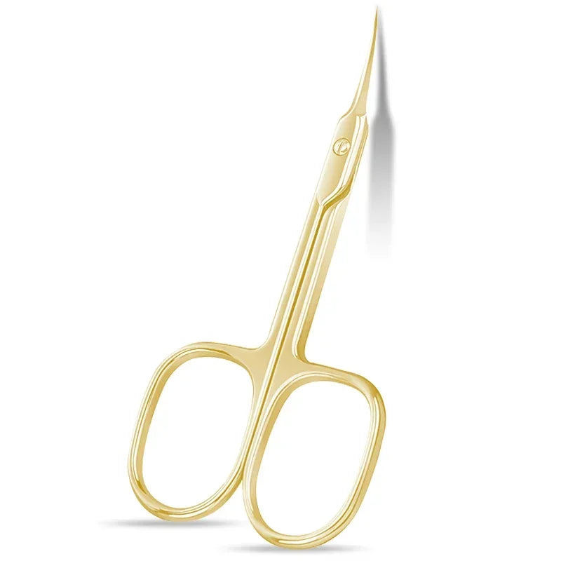 Multi-Purpose Nail Cuticle 1Pcs Scissors Eyebrows/Eyelashes Mustache Cuticle Extra Fine Curved- Professional Manicure Scissors Quake Gold