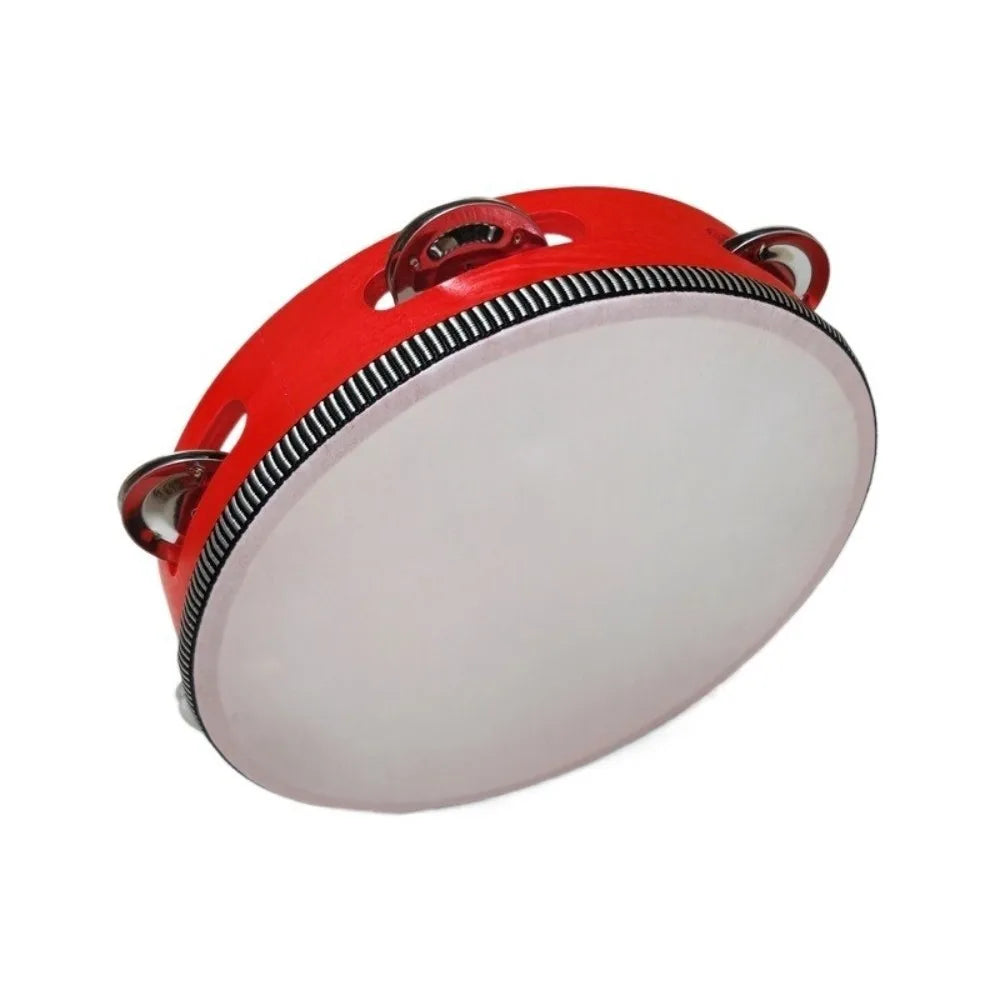 4/6/8/10 Inch Hand Held Drum Wooden Metal Jingles Percussion Toy Kids Drum Percussion Musical Instrument Children Drum Quake Red-8inch