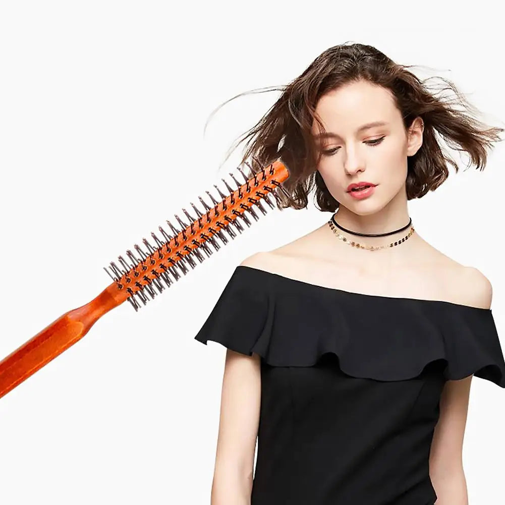 Wooden Round Hair Brush Boar Bristle Hair Comb Women Men Styling Blow Dry Curly Straight Hair Comb Salon Home Hairdressing Tool Quake