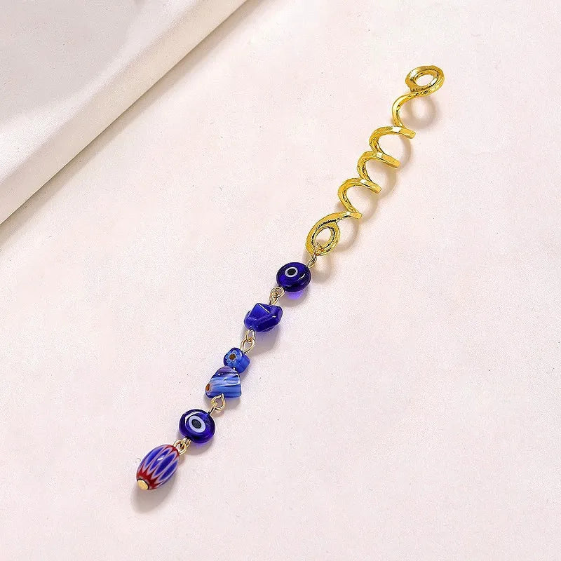 1/3pcs Blue Stone Pendant Hair Rings Dreadlock Styling Accessories Cuff Clip Hair Braid Dirty Spiral Braid Beads Hairpin Jewelry Quake gemstone long