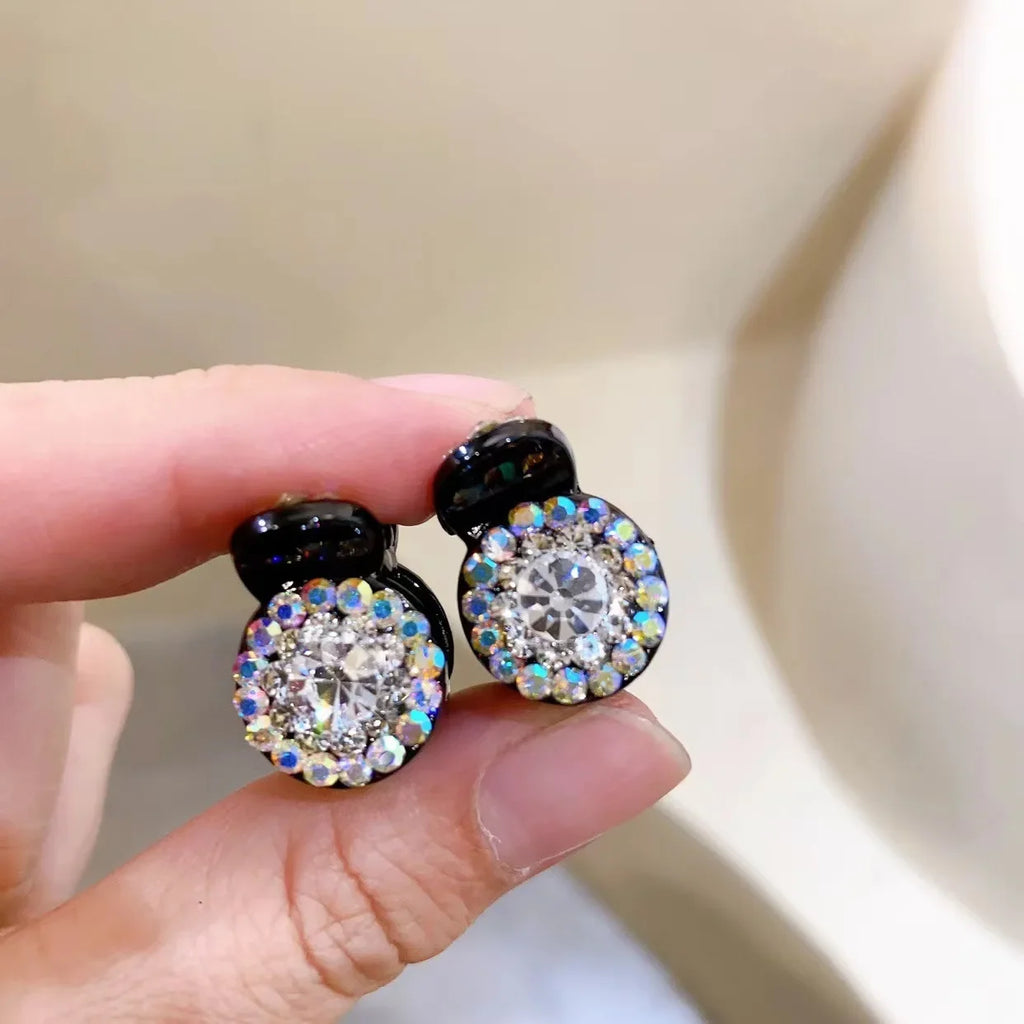 2pcs Circular Rhinestone Small Hair Claw Women Girls Sweet Cute Hair Claw Clip Small Hairpin Crab Clips Hair Styling Accessories Quake White