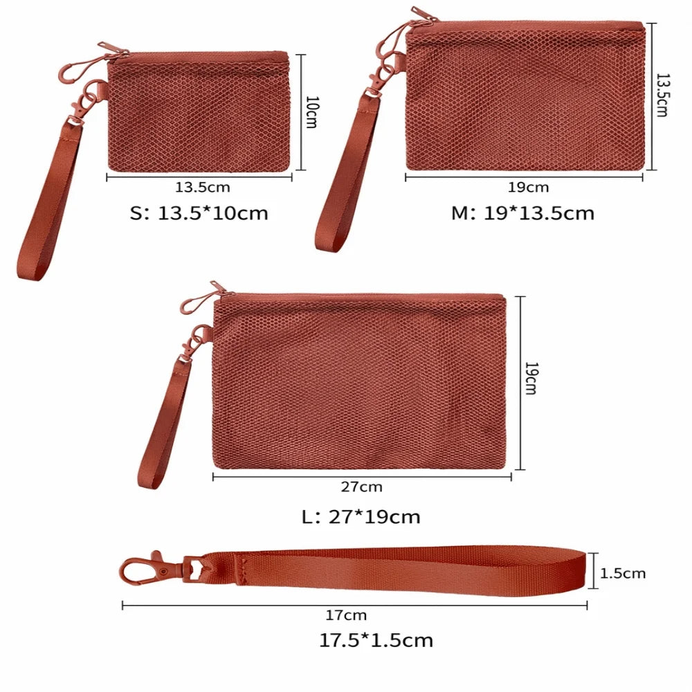 Lightweight Mesh Storage Bag Polyester Solid Color Toiletry Bag With Zipper Multifunctional Cosmetic Bag Toiletry Storage Quake