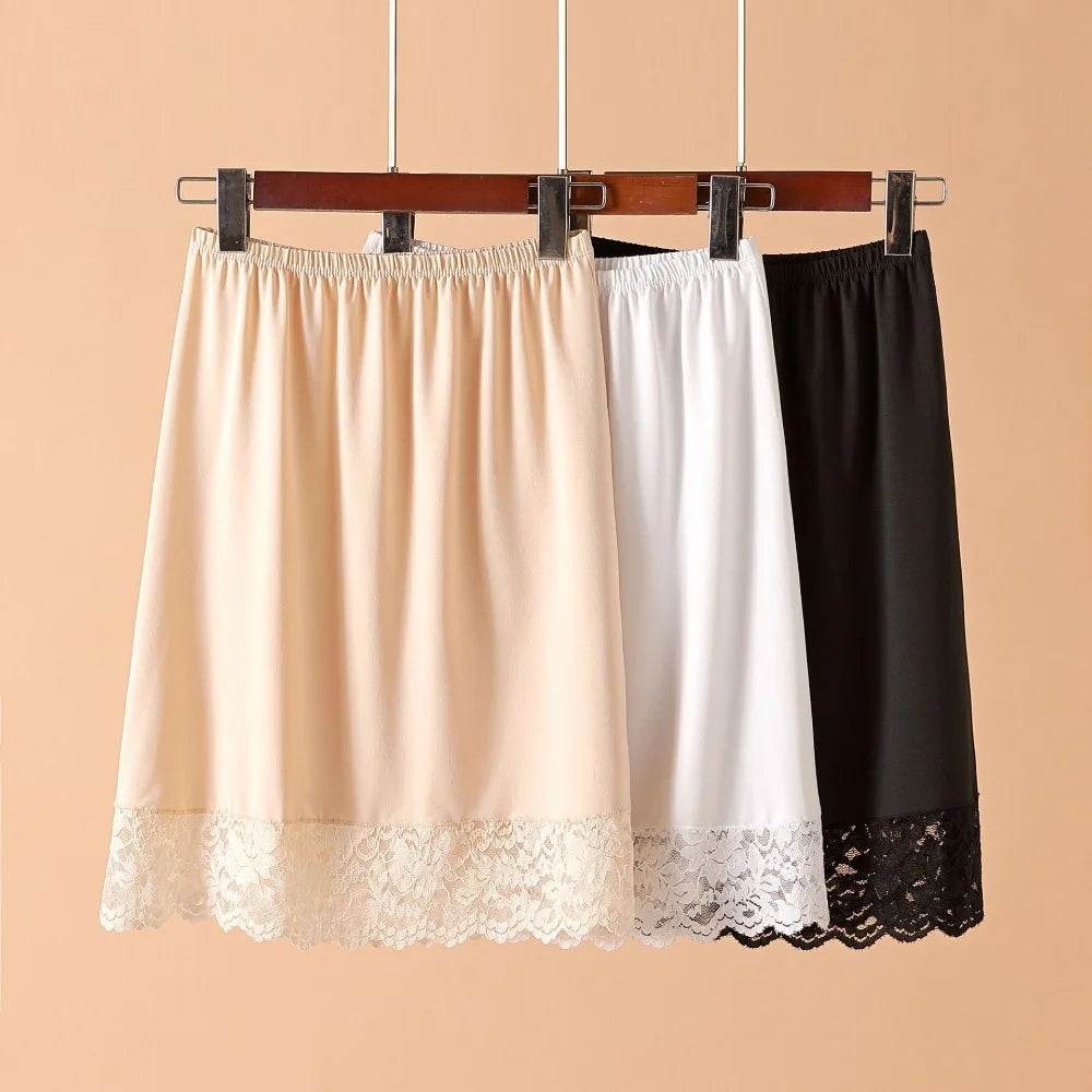 Thin Ice Silk Modal Female Half Length Skirt Anti-glare Lace Underskirt Anti-Penetrating Pure Color Half Slip Dress Petticoat Quake