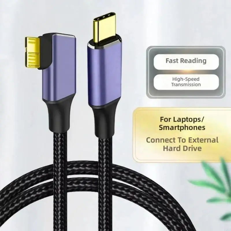 Single Angled Type C To MicroB Data Cable For Fast Mobile Hard Drive Transfer With Nylons Braided Design K1KF Quake