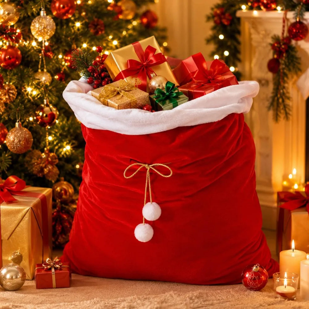 Extra Large Santa Claus Gift Bag with Drawstring Large Capacity Red Velvet Bags for Xmas Present Storage Christmas Decoration Quake