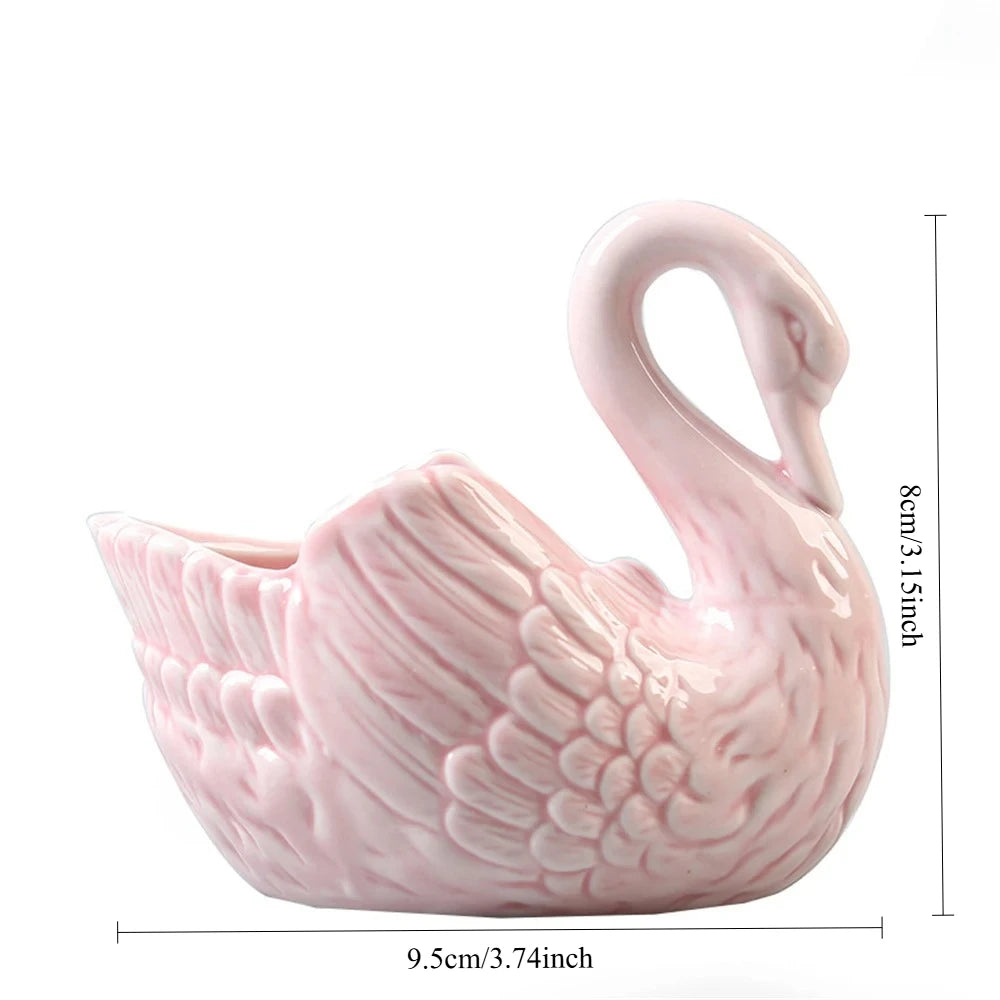 Swan Ceramic Ornaments Decoration Desktop Storage Box Tealight Candles Holder Flower Pot Home Decor Furnishings Quake pink 9.5x8.5cm