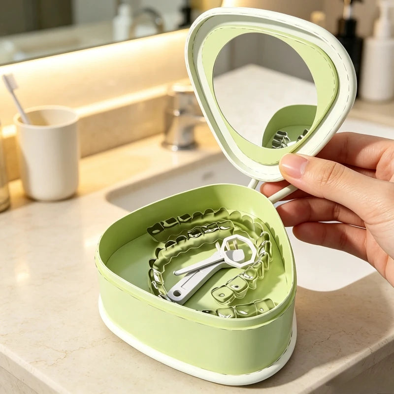 Sealed Braces Box with Mirror Invisible Orthodontic Aligner Case Portable Retainer Storage Container Travel Denture Box Quake
