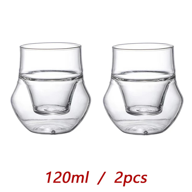 YWDL Double-layer Glass Cup Transparent Espresso Coffee Cup Anti-scalding Milk Brandy Wine Teacup Cup Glass Mug Drinkware Quake 120ml 2pcs 120-335ml