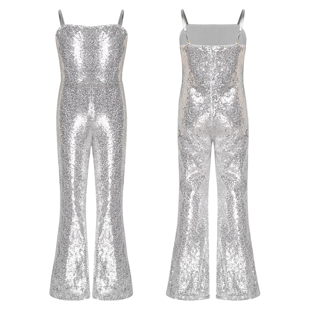 Shiny Halloween Hippie Costume Bell Bottom Jumpsuit for Girls Movie Character Sequins Disco Outfit 70s 80s Prom Party Costume Quake