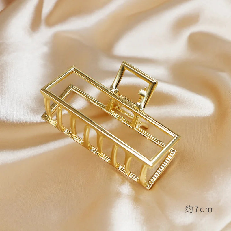 Women's Elegant Gold Metal Geometric Hair Clips Fashion Vintage Bathing Grip Claw Clips Barrette Hair Styling Tool Ponytail Clip Quake gold-cfx